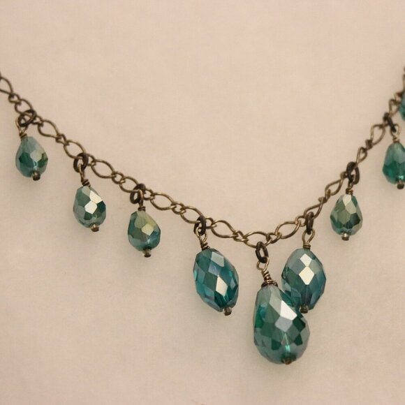 15" Blue crystal tear drop chain vintage necklace, possible Swarovski - Picture 3 of 5